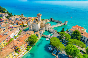 Rocca Scaligera Castle in Sirmione Lake Garda, Italy. Lago di garda