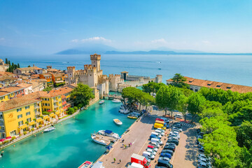Rocca Scaligera Castle in Sirmione Lake Garda, Italy. Lago di garda