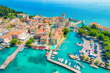 Rocca Scaligera Castle in Sirmione Lake Garda, Italy. Lago di garda
