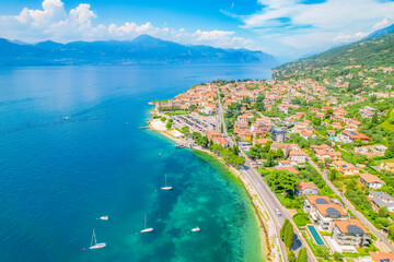 Aerial  view of the Castello Scaligero, Lake Garda, Italy. Lago di garda