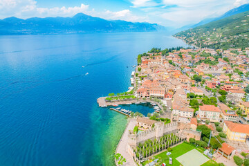 Aerial  view of the Castello Scaligero, Lake Garda, Italy. Lago di garda