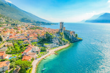 View of the Scaliger Castle of Malcesine. Malcesine, Lake Garda, Italy