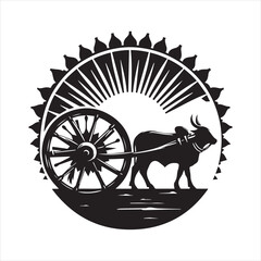 Fototapeta premium bullock cart wheel silhouette vector With White Background 