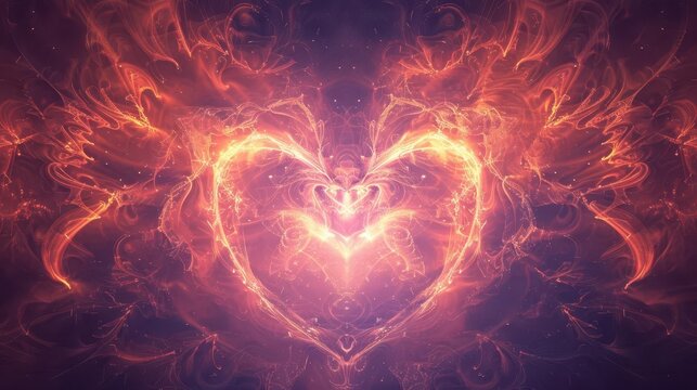 divine radiance ethereal sacred heart emitting fractal light patterns cosmic background spiritual symbolism transcendent visual experience