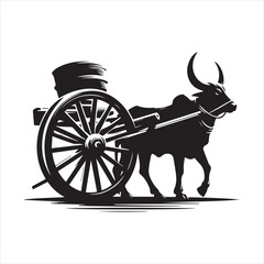 Fototapeta premium bullock cart wheel silhouette vector With White Background 