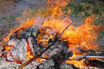 The fire is burning brightly, indicating it has been recently lit.