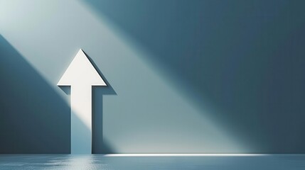 dynamic white arrow rapidly ascending against clean backdrop bold graphic representation of progress and achievement with subtle shadow for depth