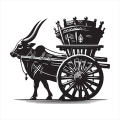 Fototapeta premium bullock cart wheel silhouette vector With White Background 