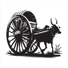 Fototapeta premium bullock cart wheel silhouette vector With White Background 