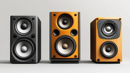 Three Modern Audio Speakers on a White Background