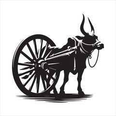 Fototapeta premium bullock cart wheel silhouette vector With White Background 