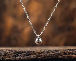 Fototapeta premium A single bead on a fine chain, minimalist jewelry, close-up, sharp detail, soft natural light
