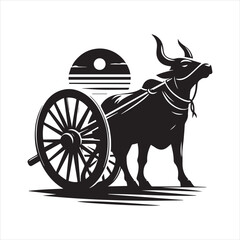 Fototapeta premium bullock cart wheel silhouette vector With White Background 