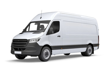 A white delivery van on a white background.