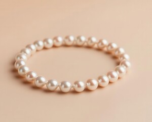 Minimalist pearl necklace on a beige background, soft focus, subtle shadows, elegant simplicity