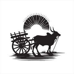 Fototapeta premium bullock cart wheel silhouette vector With White Background 