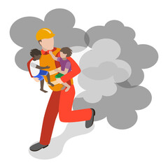 3D Isometric Flat Vector Set of Rescue Services, First Aid Sssistance for Drowning and Fire Victims. Item 5