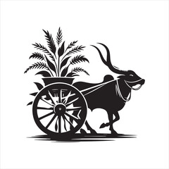 Fototapeta premium bullock cart wheel silhouette vector With White Background 