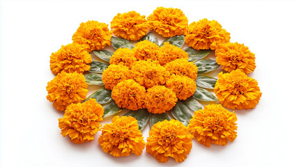 Marigold flower rangoli design for Diwali festival