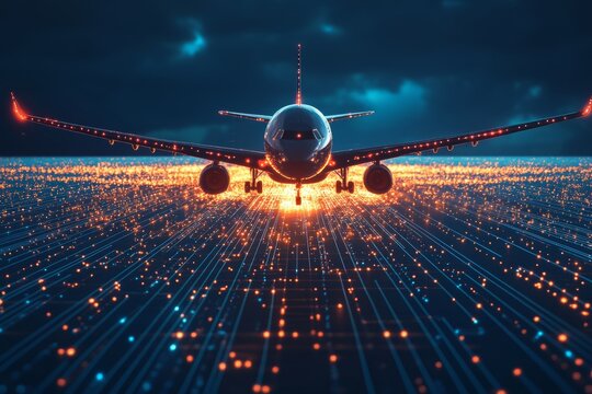 Delivery aircraft in flight showcasing advanced technology lines representing modern transportation
