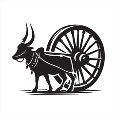Fototapeta premium bullock cart wheel silhouette vector With White Background 