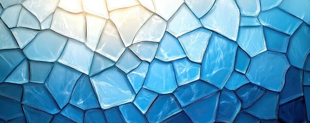 Stained glass: A complex web of interlocking star shapes in shades of blue and white, creating a frosty effect.