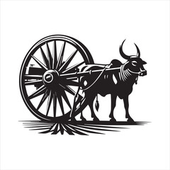 Fototapeta premium bullock cart wheel silhouette vector With White Background 