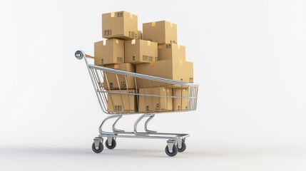 Shopping Cart Filled with Cardboard Boxes