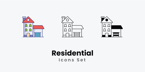 Residential Icons thin line and glyph vector icon stock illustration