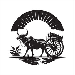 Fototapeta premium bullock cart wheel silhouette vector With White Background 