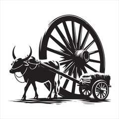 Fototapeta premium bullock cart wheel silhouette vector With White Background 