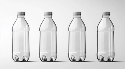 Four Clear Plastic Bottles on White Background