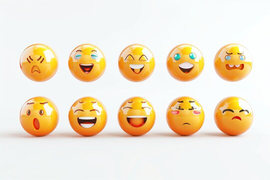 3D rendering set of emoji isolated on white  - Powered by Adobe