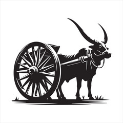 Fototapeta premium bullock cart wheel silhouette vector With White Background 