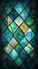 Stained glass: A fragmented glass pattern with varying shades of blue and green, evoking a sense of calm and tranquility.