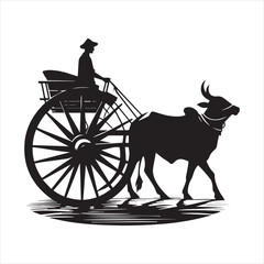 Fototapeta premium bullock cart wheel silhouette vector With White Background 