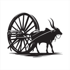 Fototapeta premium bullock cart wheel silhouette vector With White Background 