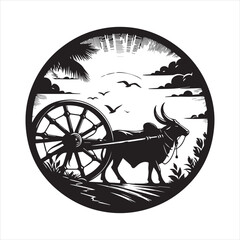 Fototapeta premium bullock cart wheel silhouette vector With White Background 