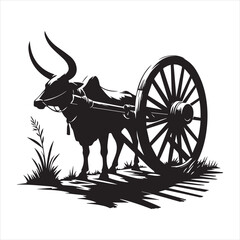 Fototapeta premium bullock cart wheel silhouette vector With White Background 