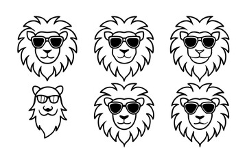6 Lion Heads with Sunglasses – Vector Art Illustration