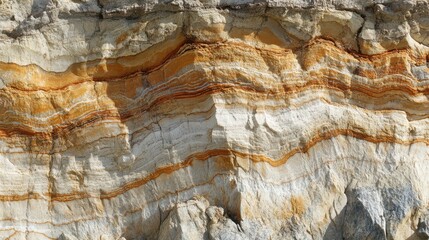 Colorful sedimentary rock layers at a coastal location during daylight