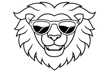 6 Lion Heads with Sunglasses – Vector Art Illustration