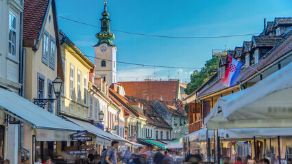 Street ivana racica timelapse in croatian capital Zagreb is during sunny day in summer. Croatia