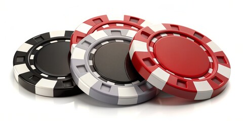 Poker Chips Black, Gray and Red, 3D Rendering, Gambling, Casino, Luck , casino
