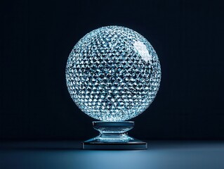 A rotating globe made entirely of diamonds, 3D render, glowing, futuristic, dark background