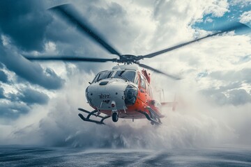 Emergency response  helicopter landing for a critical rescue operation in action