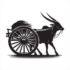 Fototapeta premium bullock cart wheel silhouette vector With White Background 