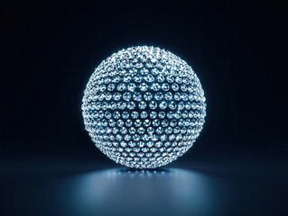 A rotating globe made entirely of diamonds, 3D render, glowing, futuristic, dark background