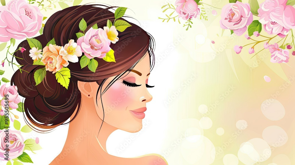 Poster a beautiful woman's face with flowers