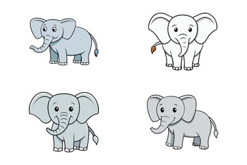 Elephant cartoon silhouette vector set on a white background